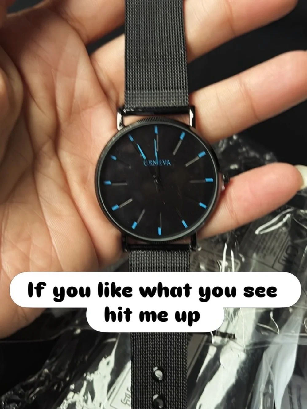 Geneva Men's Black Watch with Blue Accents